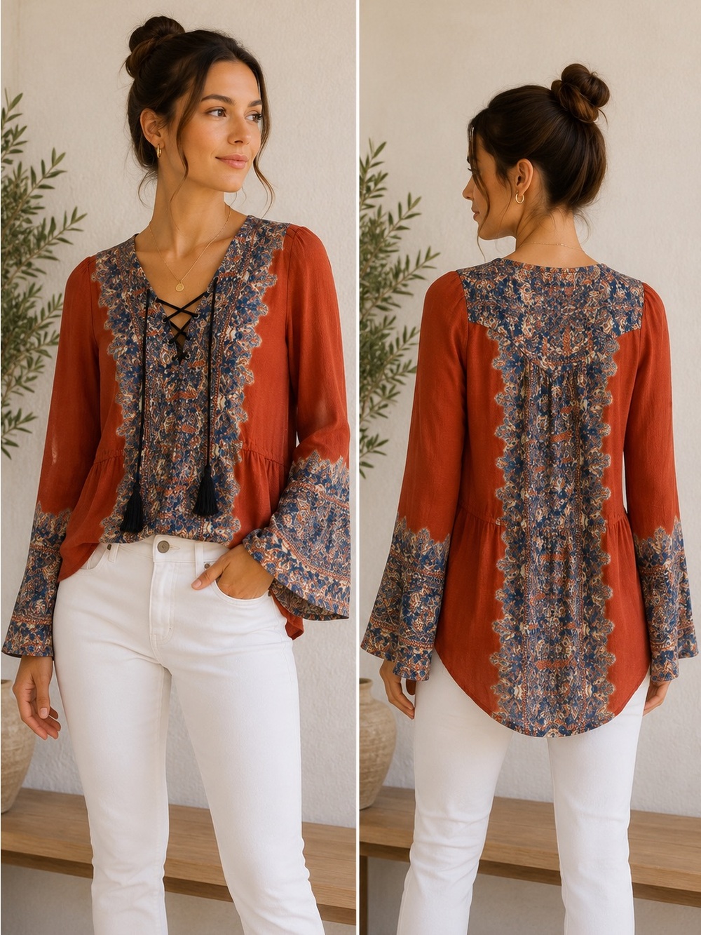 Free People Boho Bell Sleeve Peasant Top XS